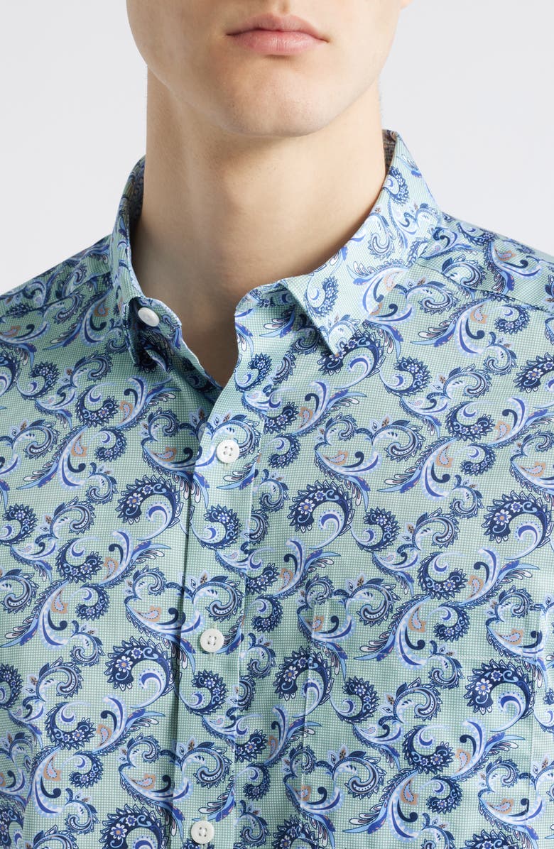Johnston & Murphy Check Paisley Button-Up Shirt, Alternate, color, Sage/Navy