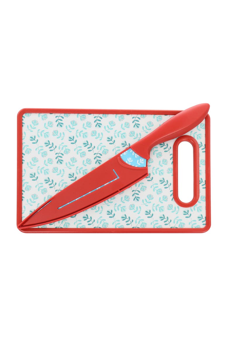 Village Vines 3 Piece Cutting Board and Knife Set, Main, color, Red