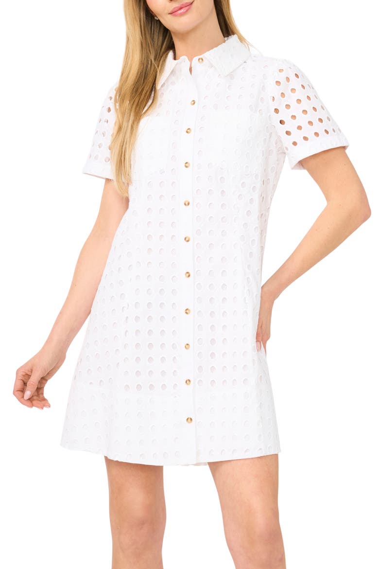 Cotton Eyelet Mini Shirtdress, Alternate, color, ULTRA WHITE