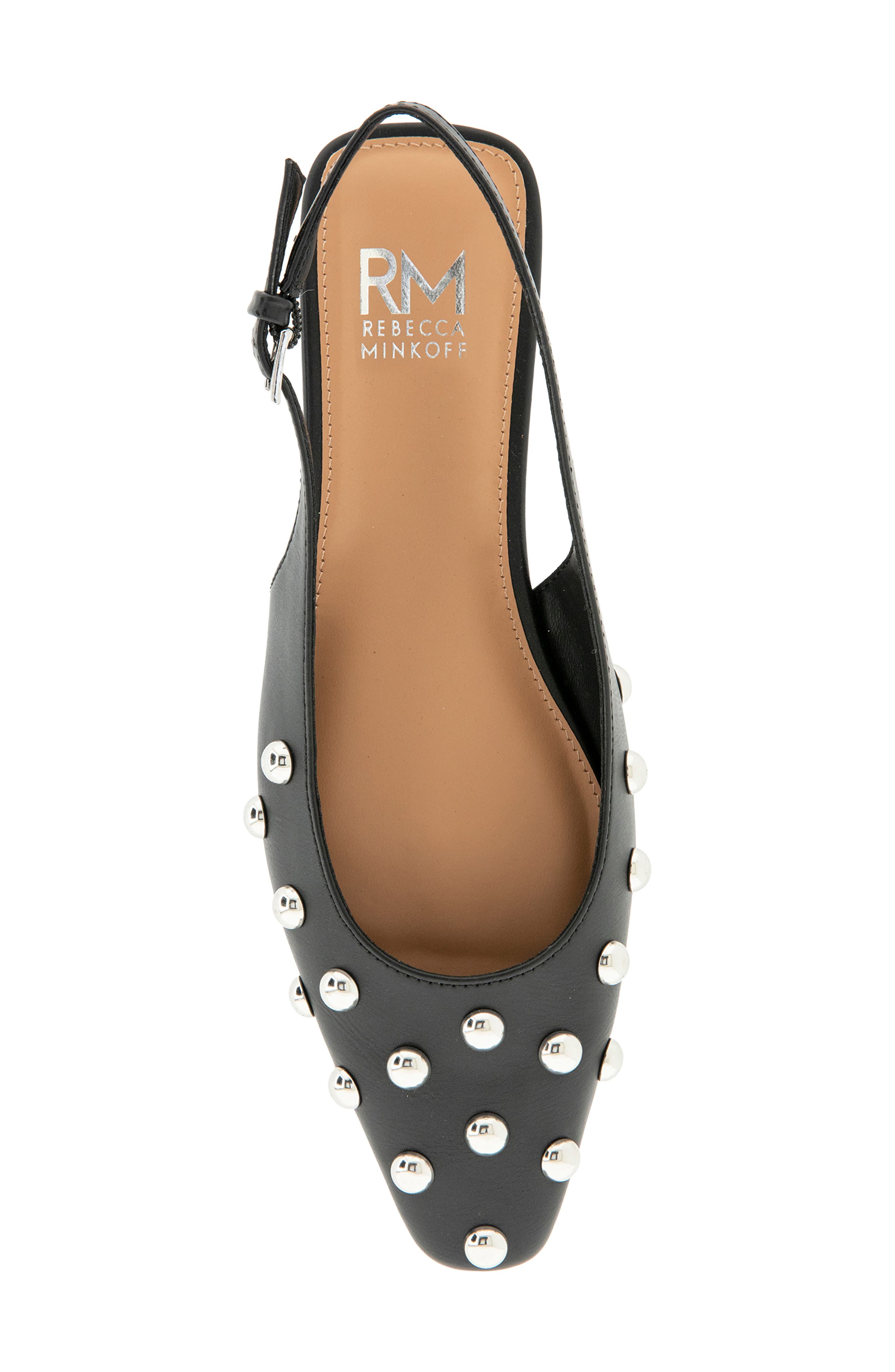 Davina Faux Leather Studded Slingback Flat, Alternate, color, BLACK