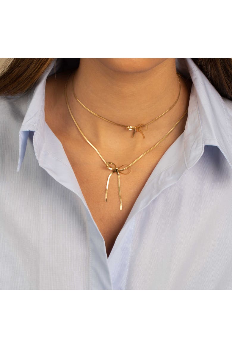 Mini Bow Herringbone Choker, Alternate, color, Gold