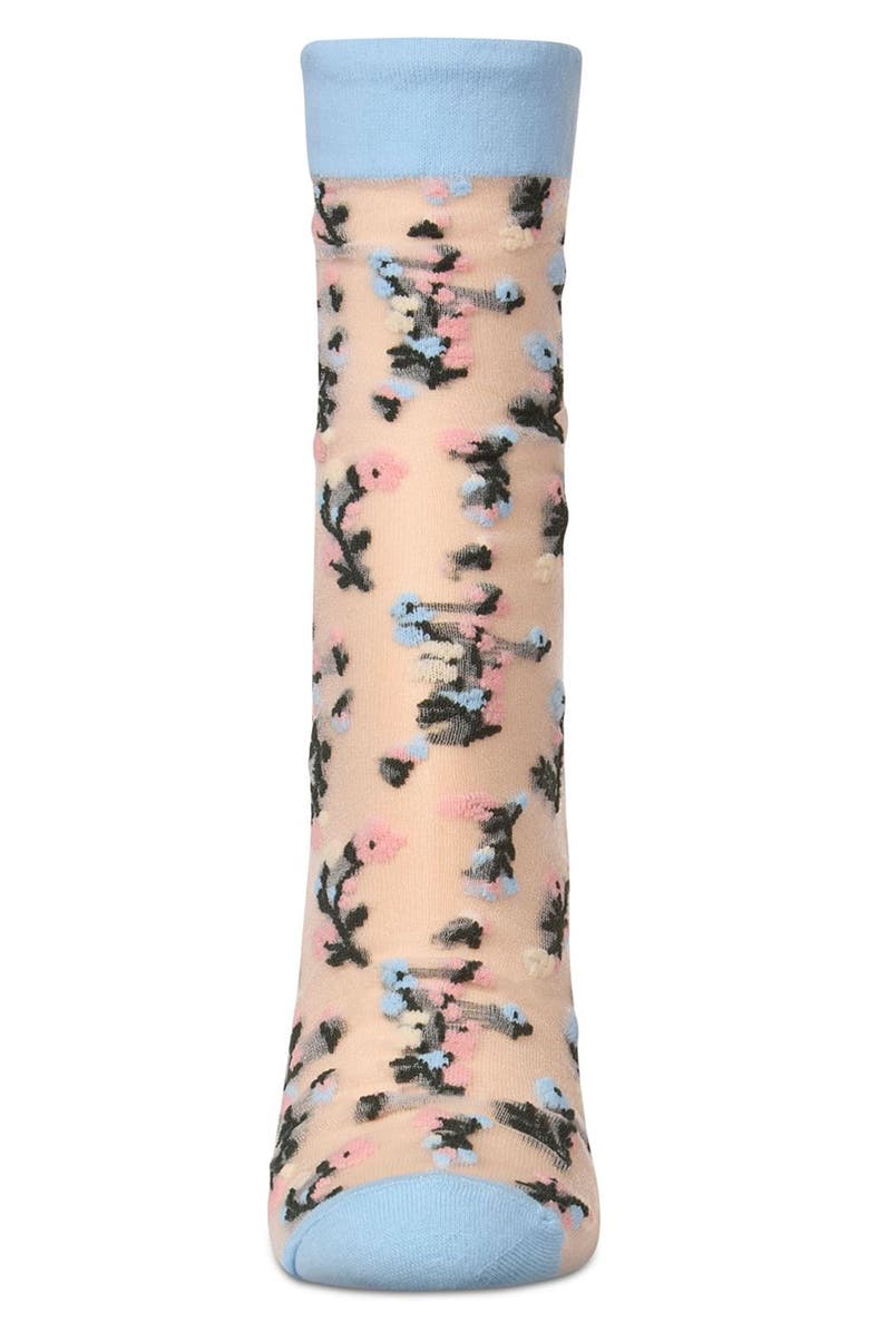 MeMoi Flowing Floral Sheer Crew Socks, Alternate, color, 