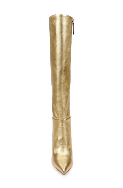 Shop Badgley Mischka Collection Runway Pointed Toe Over The Knee Boot In Gold Leather