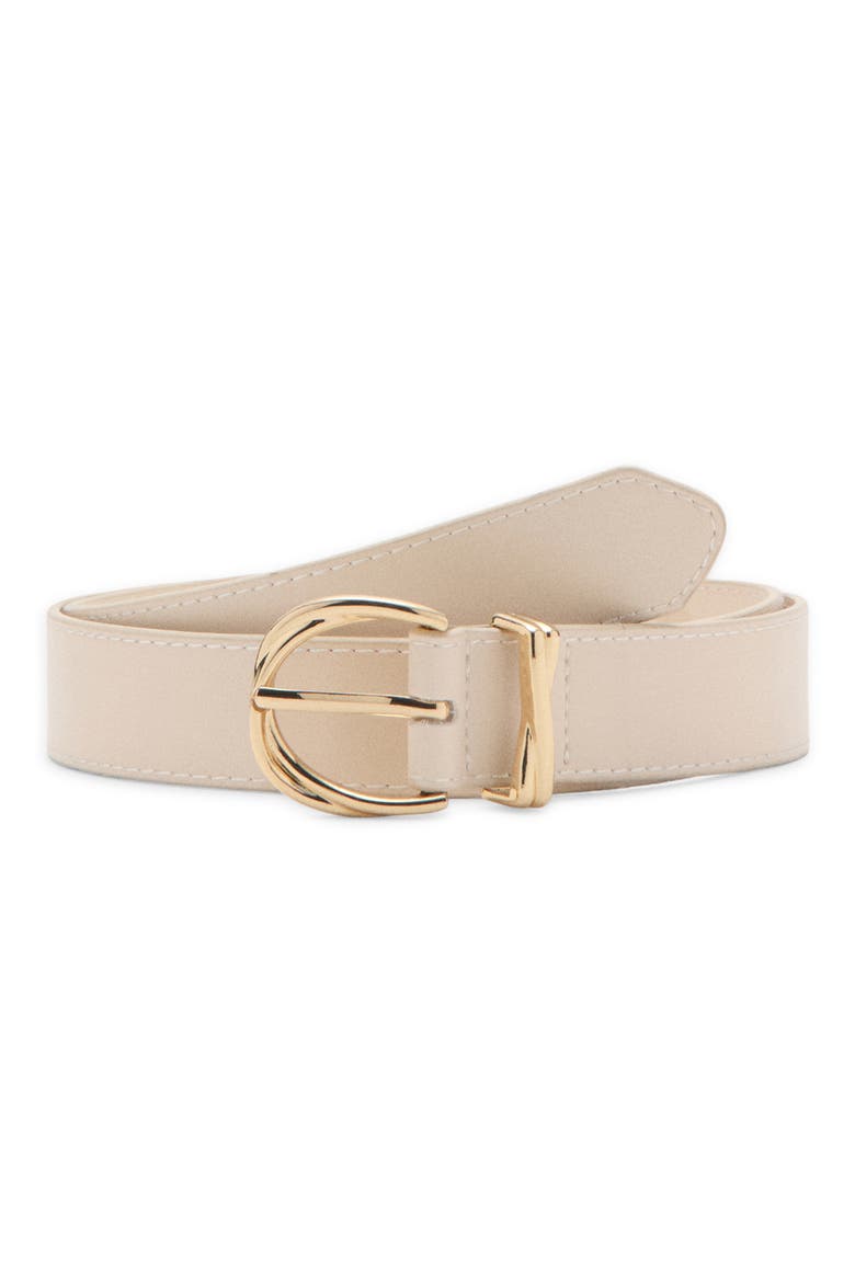 Oval Buckle Faux Leather Belt, Main, color, ECRU