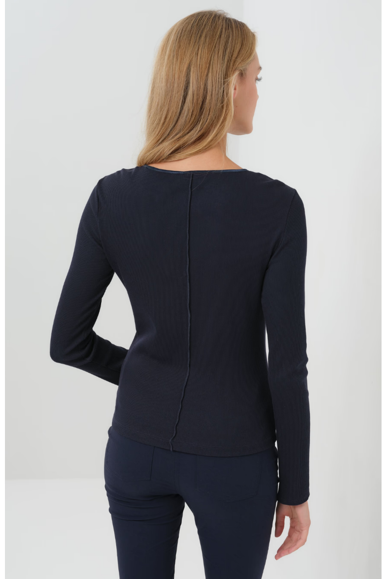 Long Sleeve Celeste Rib Top with Seam Shaping, Alternate, color, Navy
