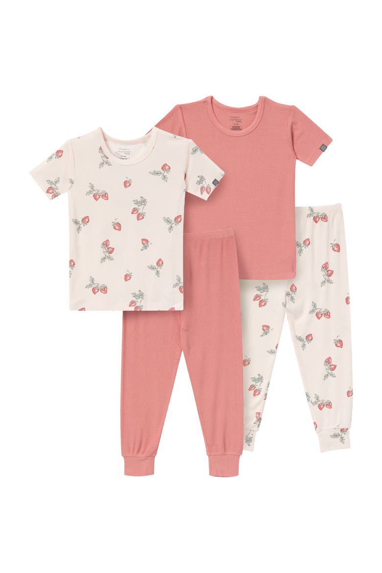 Snug Fit 4-Piece Pajama Set, Main, color, Light Rose Strawberry
