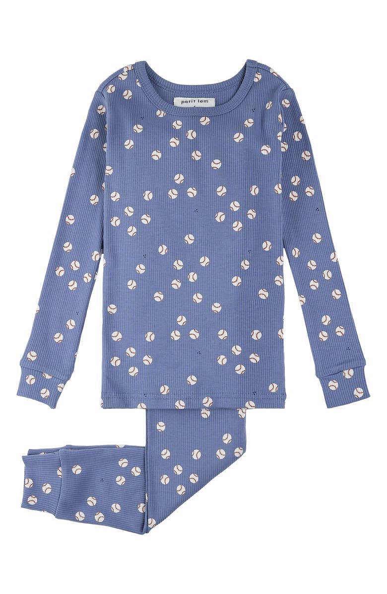 Petit Lem Kids' Baseball Print Fitted Cotton Two-Piece Pajamas, Main, color, 