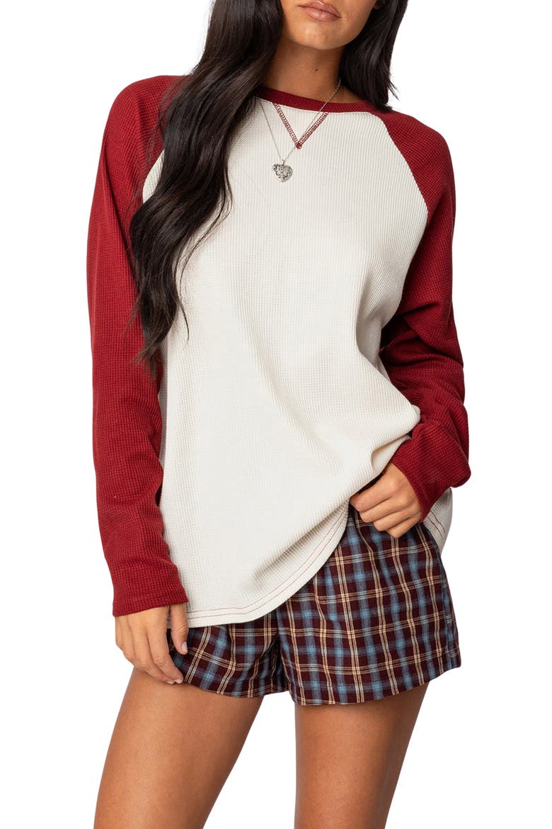 Me Time Oversize Waffe Stitch Pullover, Main, color, BURGUNDY