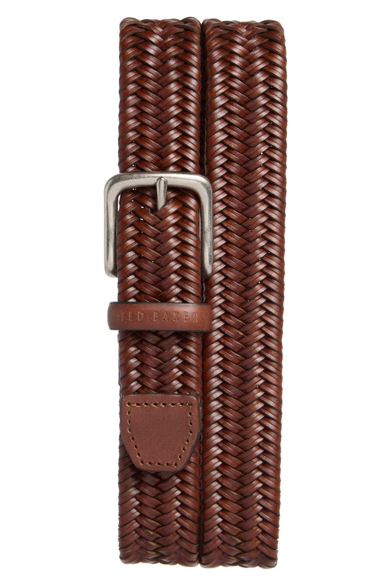 Braided Leather Belt, Main, color, BROWN