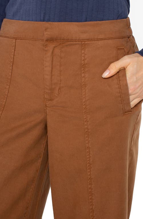 Liverpool Los Angeles Elastic Back High Waist Wide Leg Twill Pants In Brown