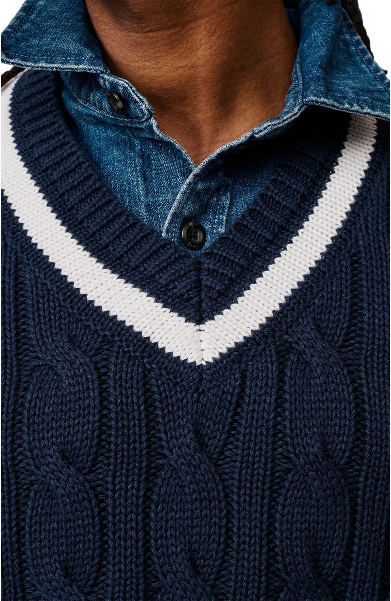Aubin Denton Cotton V-Neck Knit Cricket Jumper, Alternate, color, Navy