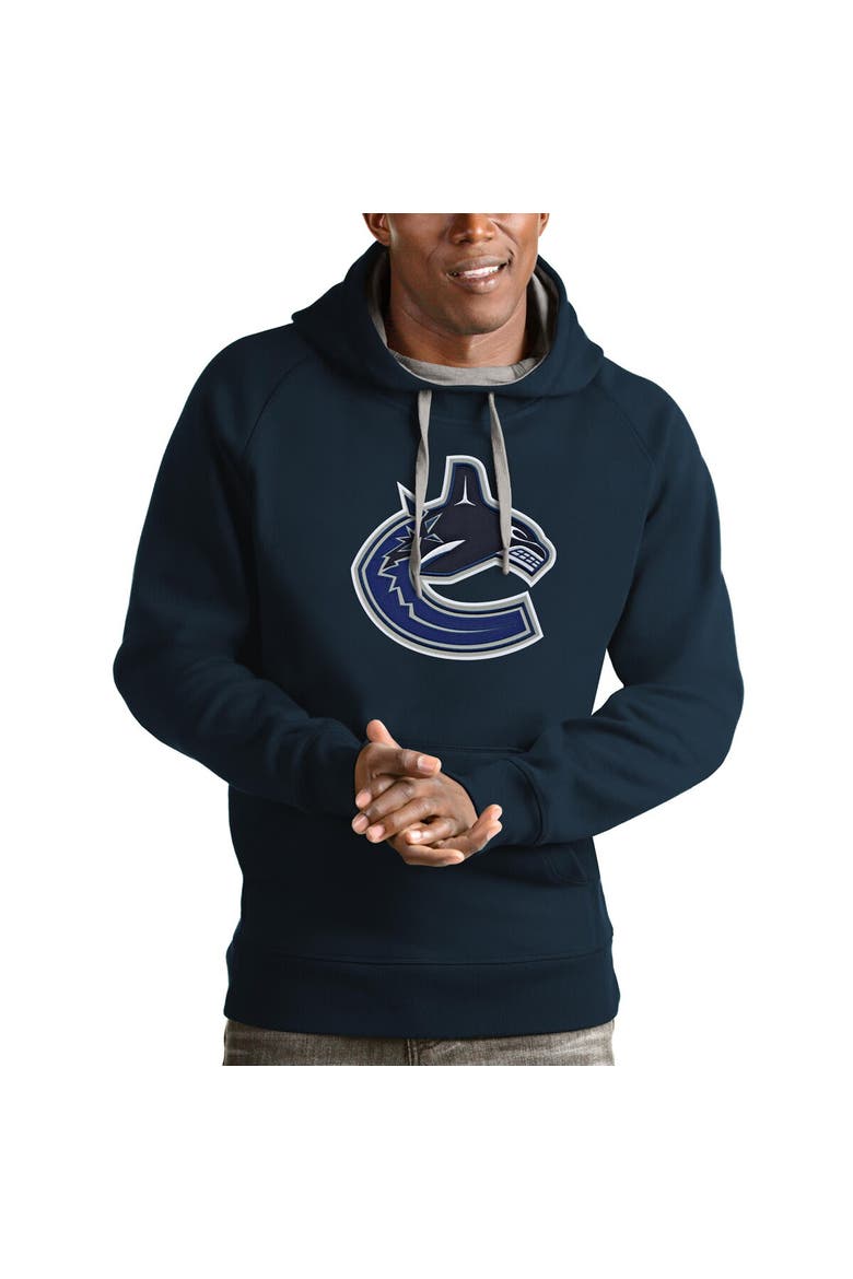 Men's Antigua Navy Vancouver Canucks Logo Victory Pullover Hoodie, Main, color, Navy