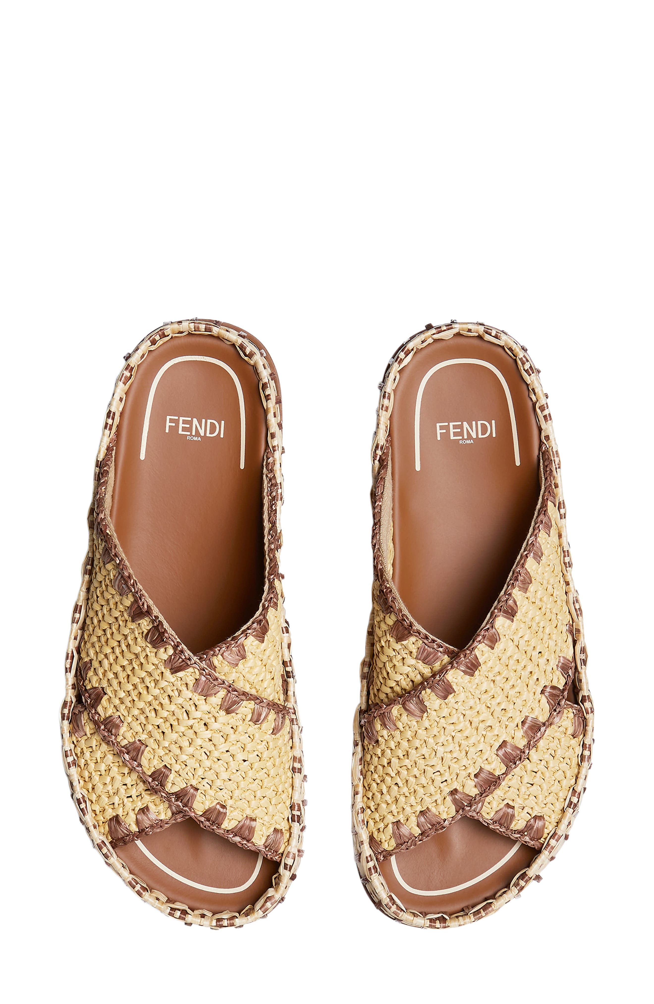 Fendi Raffia Slide Sandal, Alternate, color, F1vom Natu.sellie Nat.sel