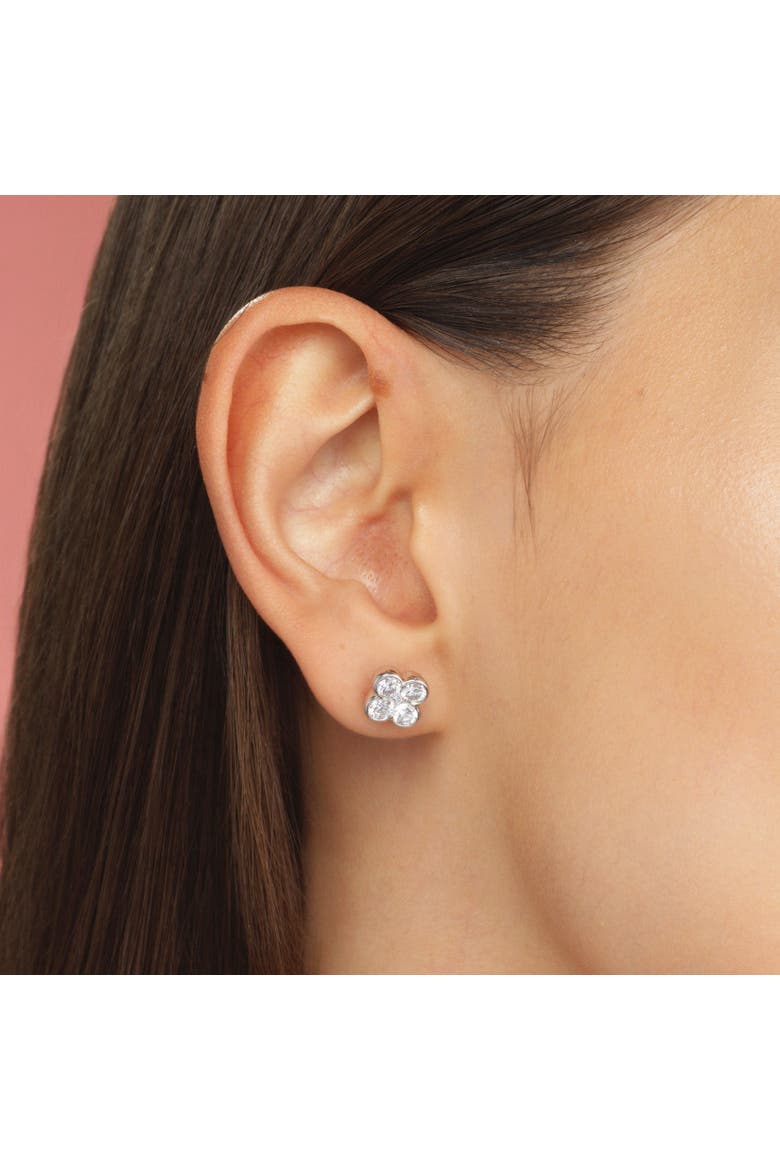 Lab Grown Diamond Clover Stud Earrings, Alternate, color, White Gold