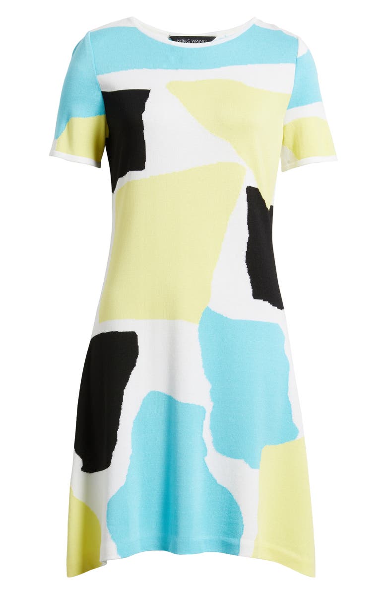 Ming Wang Abstract Colorblock A-Line Sweater Dress, Alternate, color, 