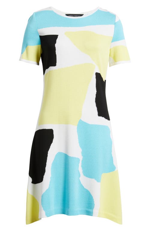 Ming Wang Abstract Colorblock A-line Sweater Dress In Lemon