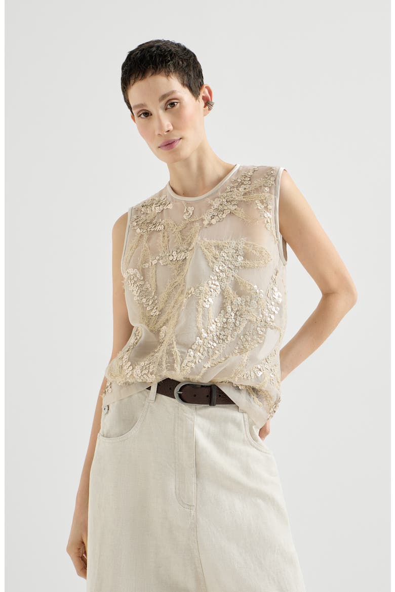 Top with dazzling seabed embroidery, Main, color, Beige