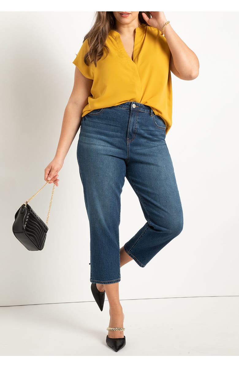 ELOQUII Notch Collar Blouse, Alternate, color, Gold