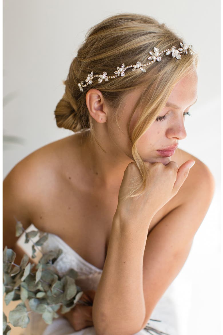Zaliki Crystal & Faux Pearl Halo Band (Nordstrom Exclusive), Alternate, color, GOLD