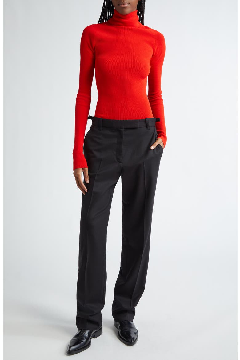 Fox Longline Logo Rib Turtleneck Top, Alternate, color, RED
