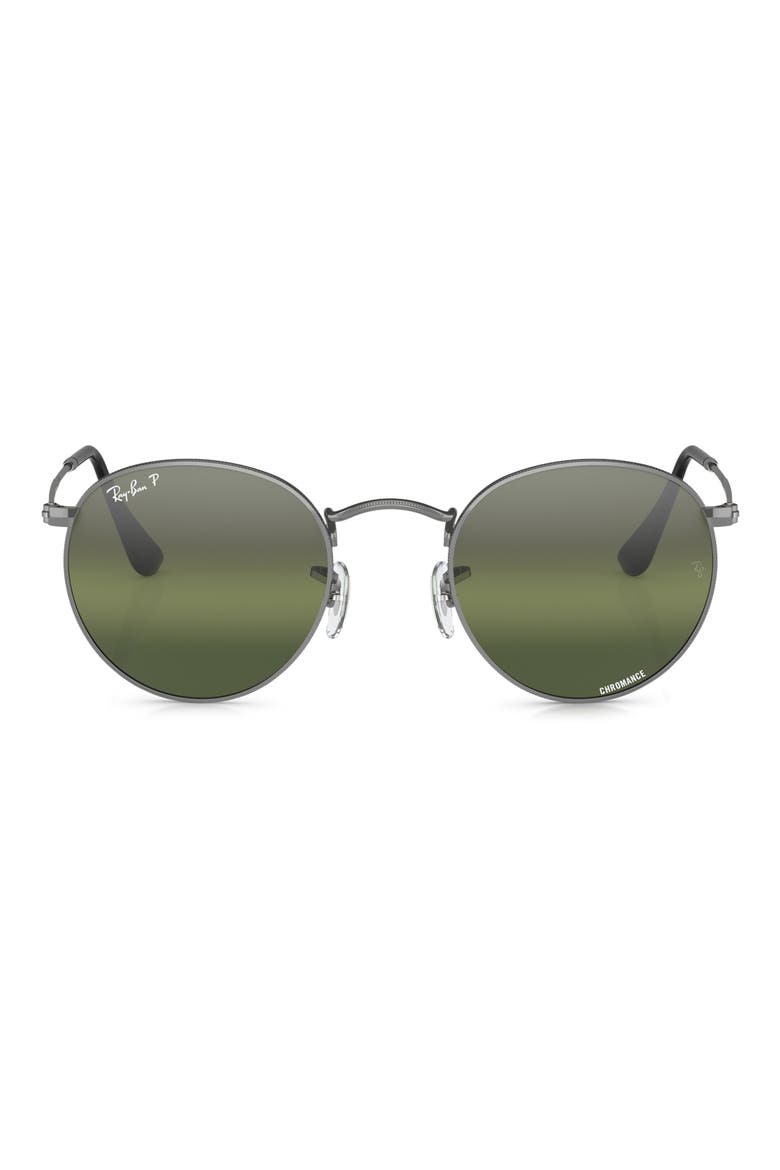 53mm Round Polarized Sunglasses, Main, color, GUNMETAL