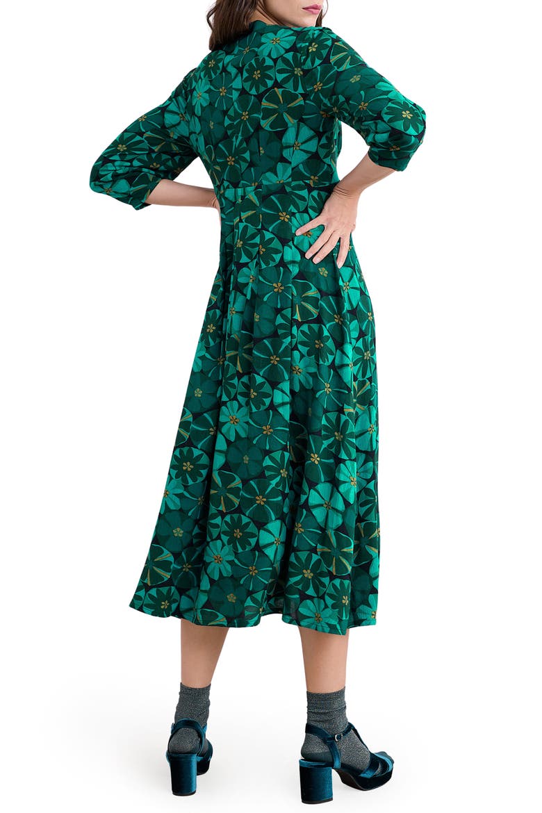 Etta Floral Pleated Midi Dress, Alternate, color, HANDICRAFT FLOWERS ONYX
