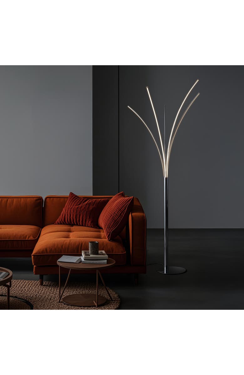 JONATHAN Y Fuochi Modern Minimalist Metal 5-Branch Arc Dimmable Integrated LED Floor Lamp with Remote Control, Alternate, color, Chrome