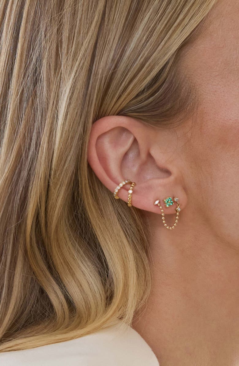 Zoë Chicco Quad Emerald Stud Earrings, Alternate, color, 14K Yellow Gold