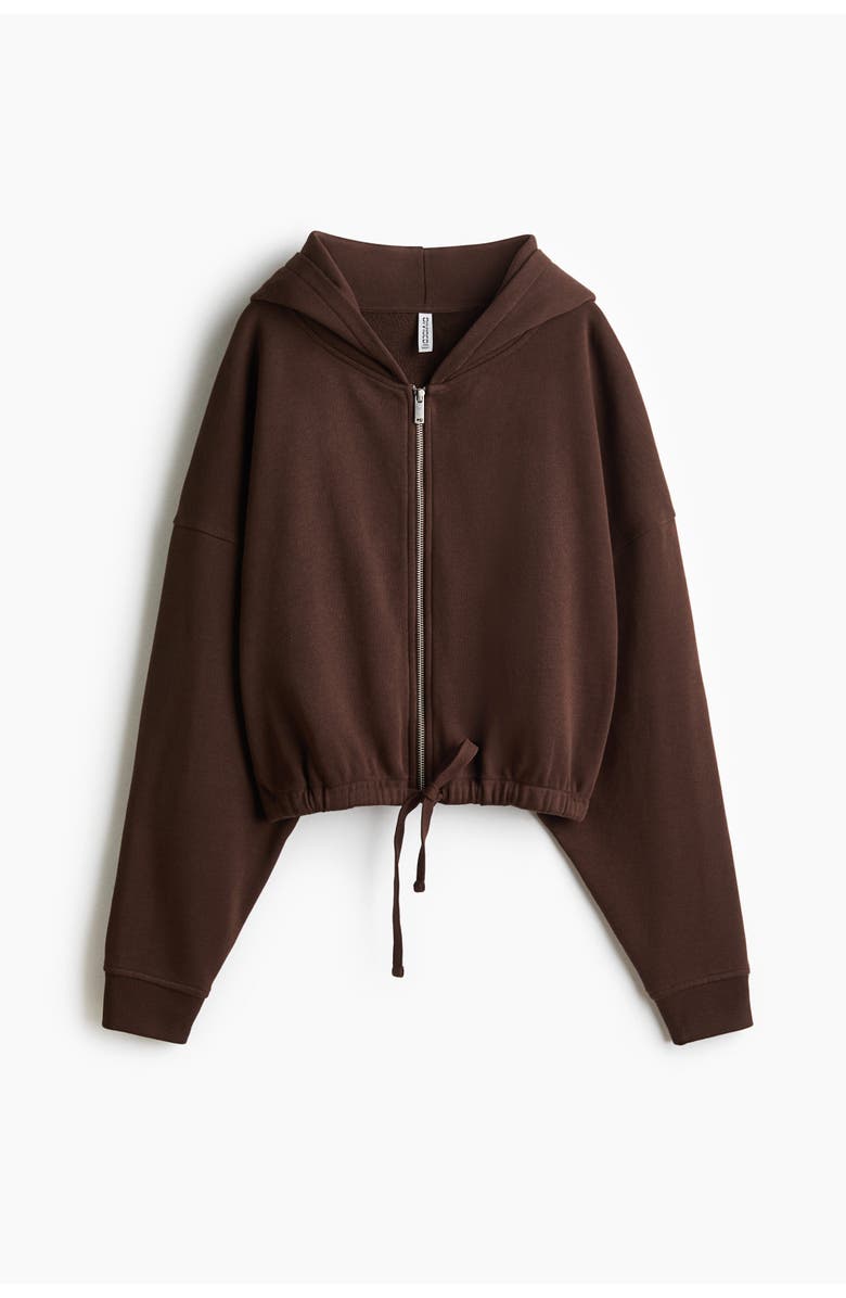 H&M Drawstring Zip-through Hoodie, Main, color, Brown
