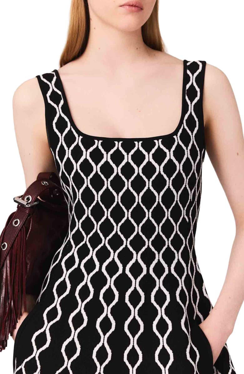 maje Jacquard knit midi dress, Alternate, color, Black / White