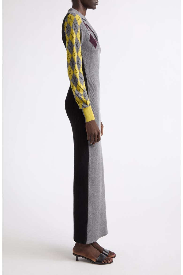 Raisa Long Sleeve Merino Wool Polo Maxi Dress, Alternate, color, GREY MELANGE MULTI