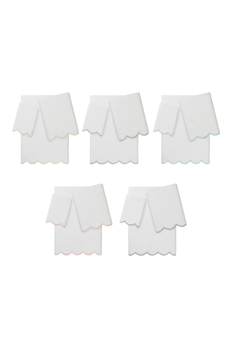 Adornia Scallop 3-Piece Towel Set, Alternate, color, WHITE/ BLUE