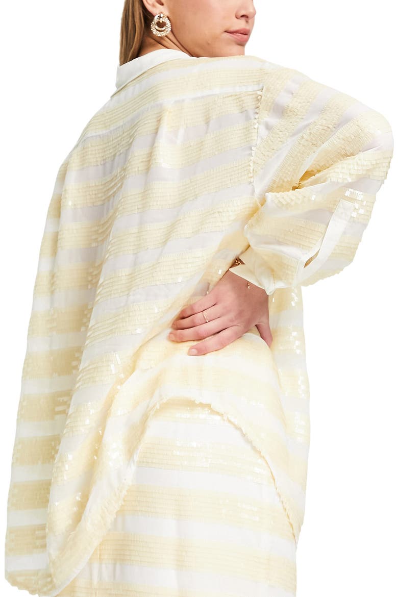 Edition Sequin Stripe Button-Up Shirt, Alternate, color, IVORY