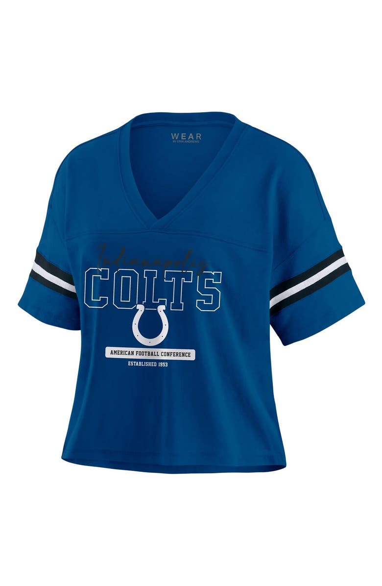 WEAR by Erin Andrews Women's WEAR by Erin Andrews Royal Indianapolis Colts Color Block Boxy Modest Crop V-Neck T-Shirt, Alternate, color, Royal