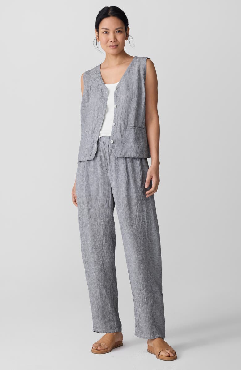 Eileen Fisher Stripe Organic Linen Lantern Pants, Alternate, color, Ink