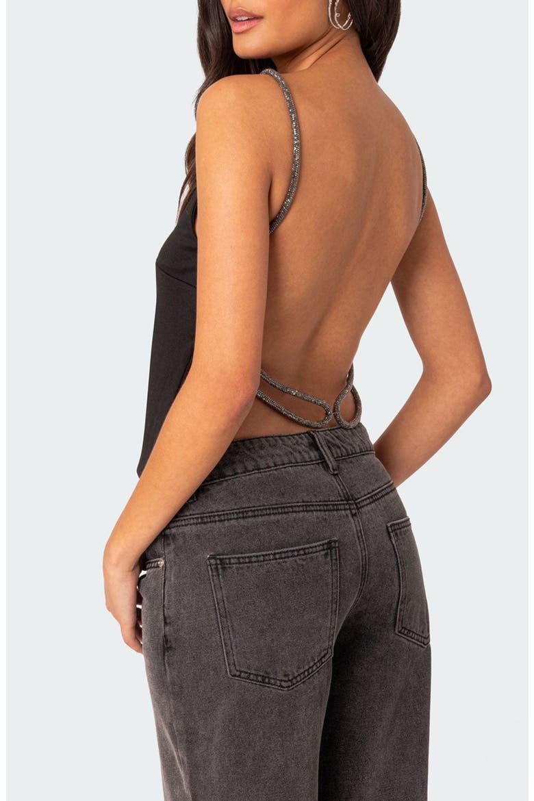 Karli Embellished Strap Open Back Top, Alternate, color, BLACK