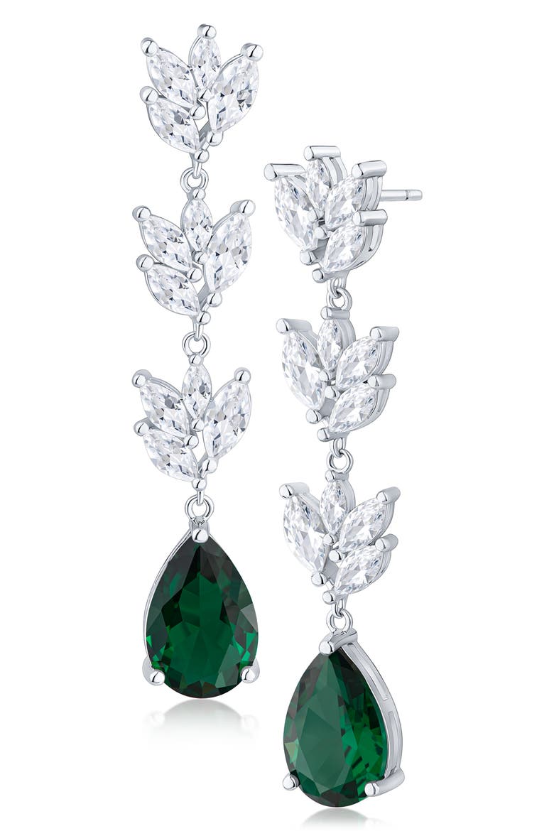 Marquise & Pear Cubic Zirconia Drop Earrings, Main, color, GREEN/ SILVER