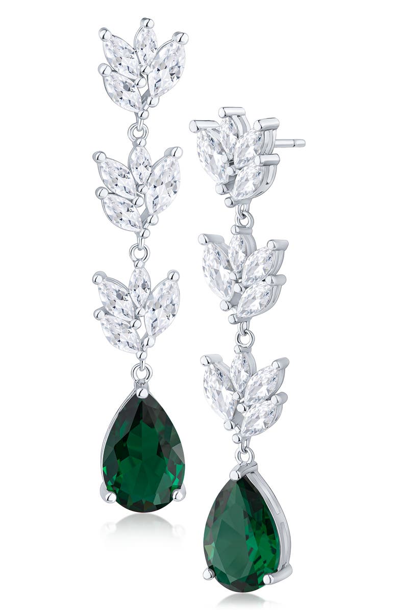 CZ by Kenneth Jay Lane Marquise & Pear Cubic Zirconia Drop Earrings, Main, color, Green/ Silver