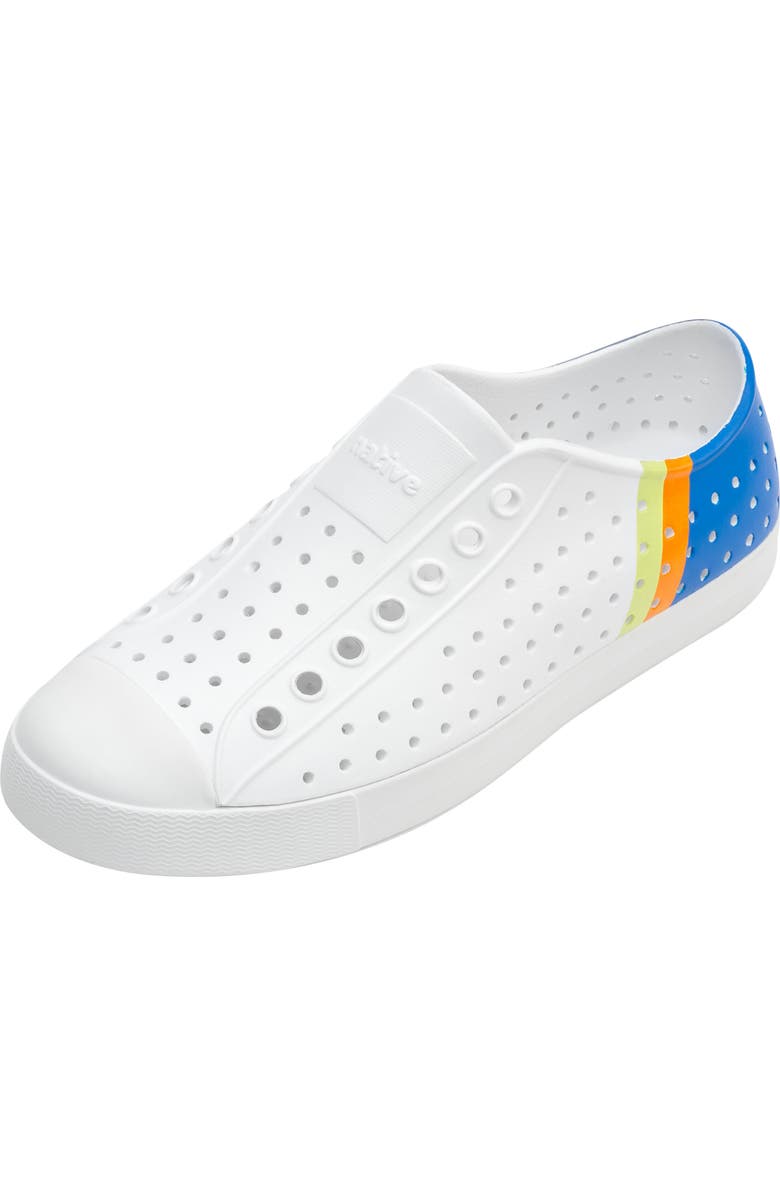 Native Shoes 'Jefferson' Water Friendly Perforated Sneaker, Main, color, Shell White/ Uv Blue Block