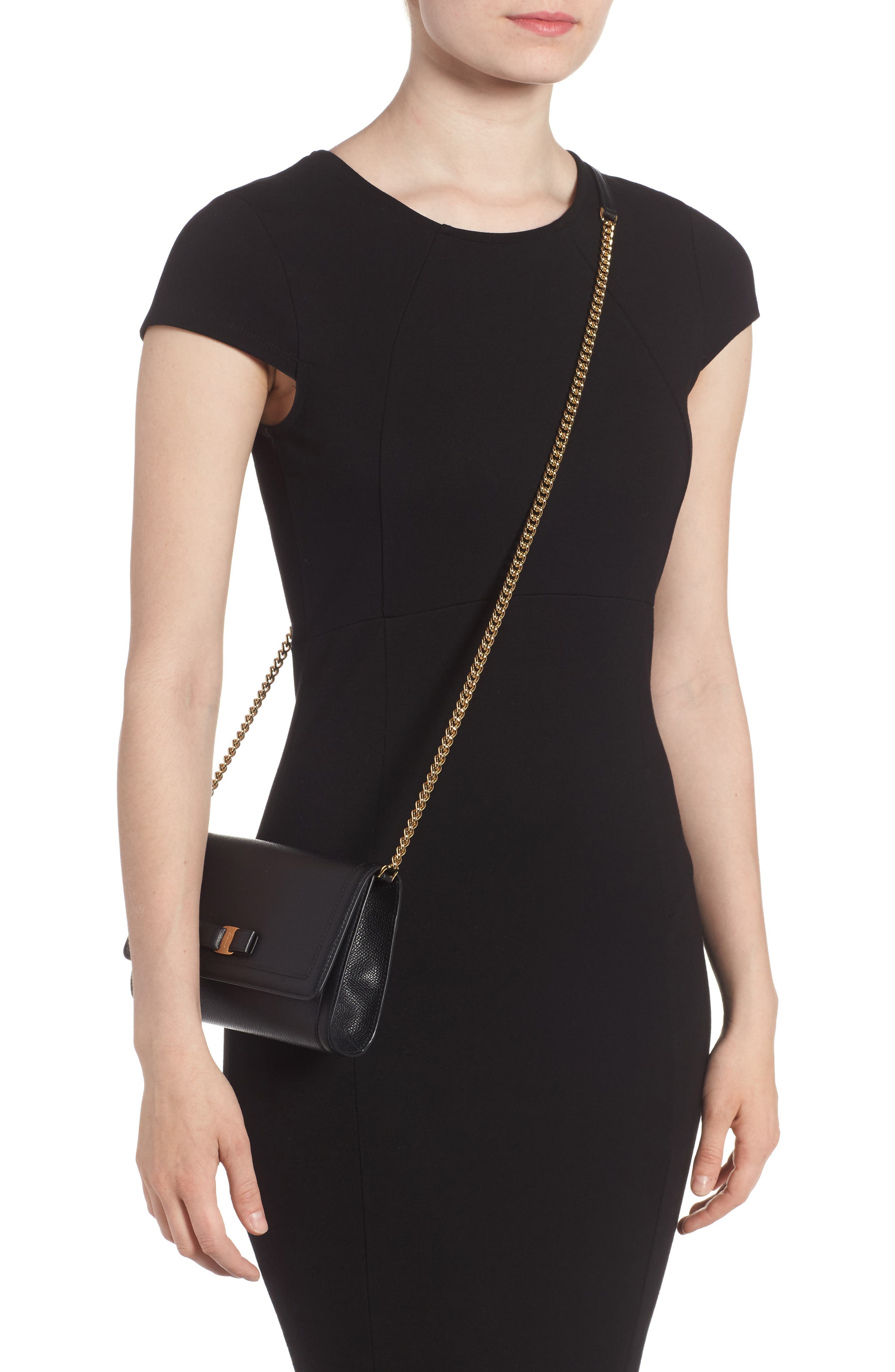 Salvatore Ferragamo Mini Vara Leather Crossbody Bag, Alternate, color, NERO
