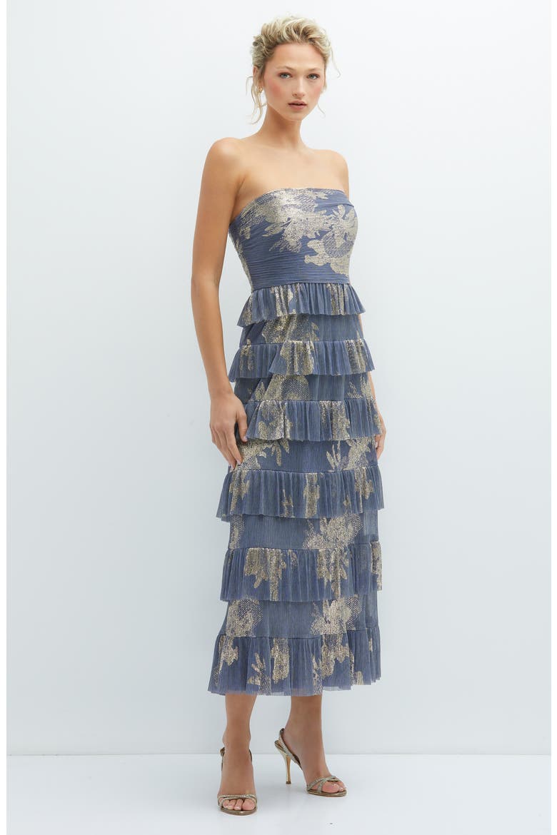 Floral Print Ruffle Strapless Dress, Alternate, color, FRENCH BLUE