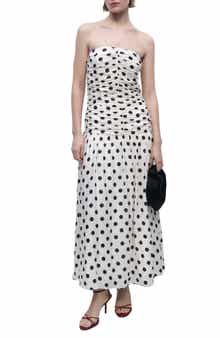 MANGO Polka Dot Ruched Maxi Sundress