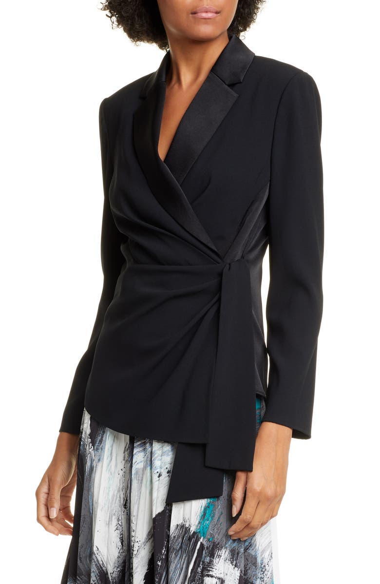 DVF Lana Satin Shawl Collar Wrap Blouse, Main, color, 