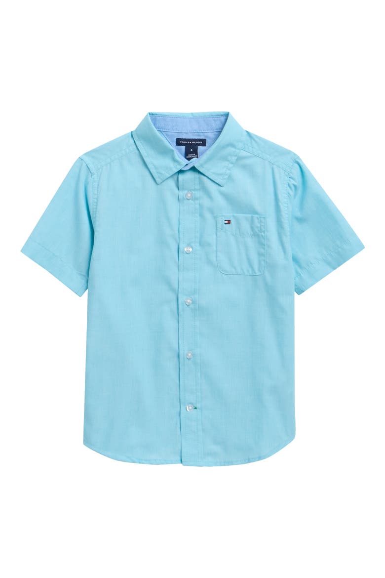 Kids' Solid Short Sleeve Button-Up Shirt, Main, color, SCUBA BLUE