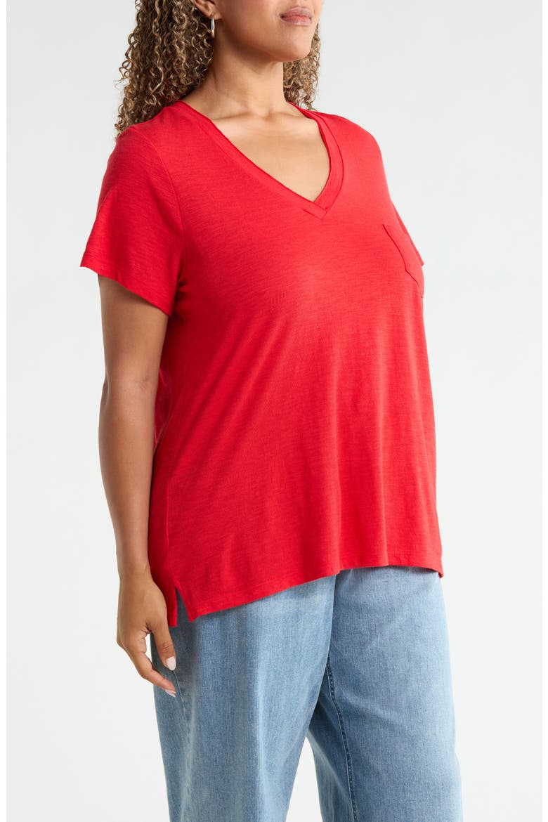 Short Sleeve Cotton & Modal V-Neck Pocket T-Shirt, Alternate, color, RED RADISH