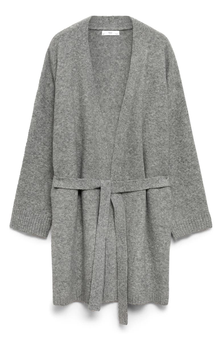 MANGO Tie Front Longline Cardigan, Alternate, color, Grey