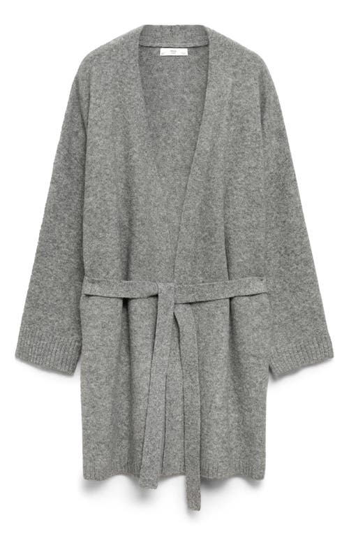Mango Tie Front Longline Cardigan In Gray
