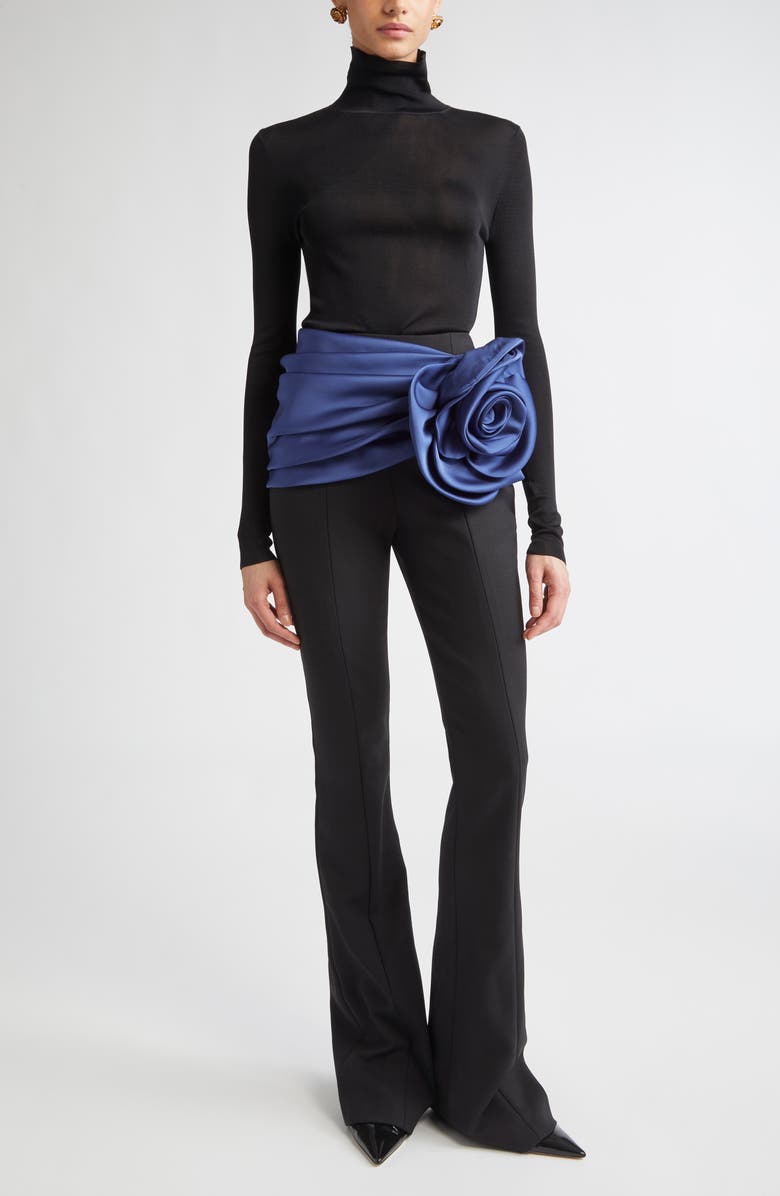 Carolina Herrera Rosette Sash Bootcut Pants, Alternate, color, Black Multi