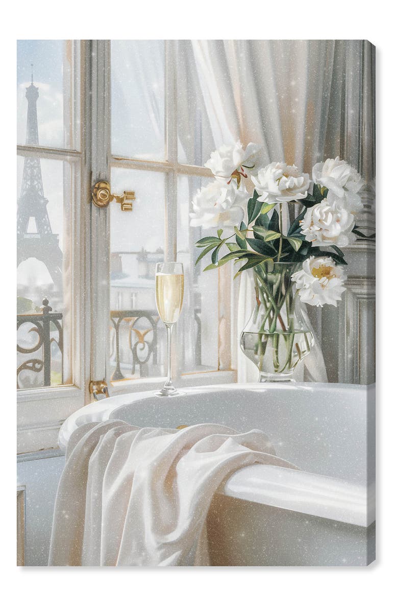 Wynwood Studio Ivory Bathroom In Paris Canvas Wall Art, Main, color, White