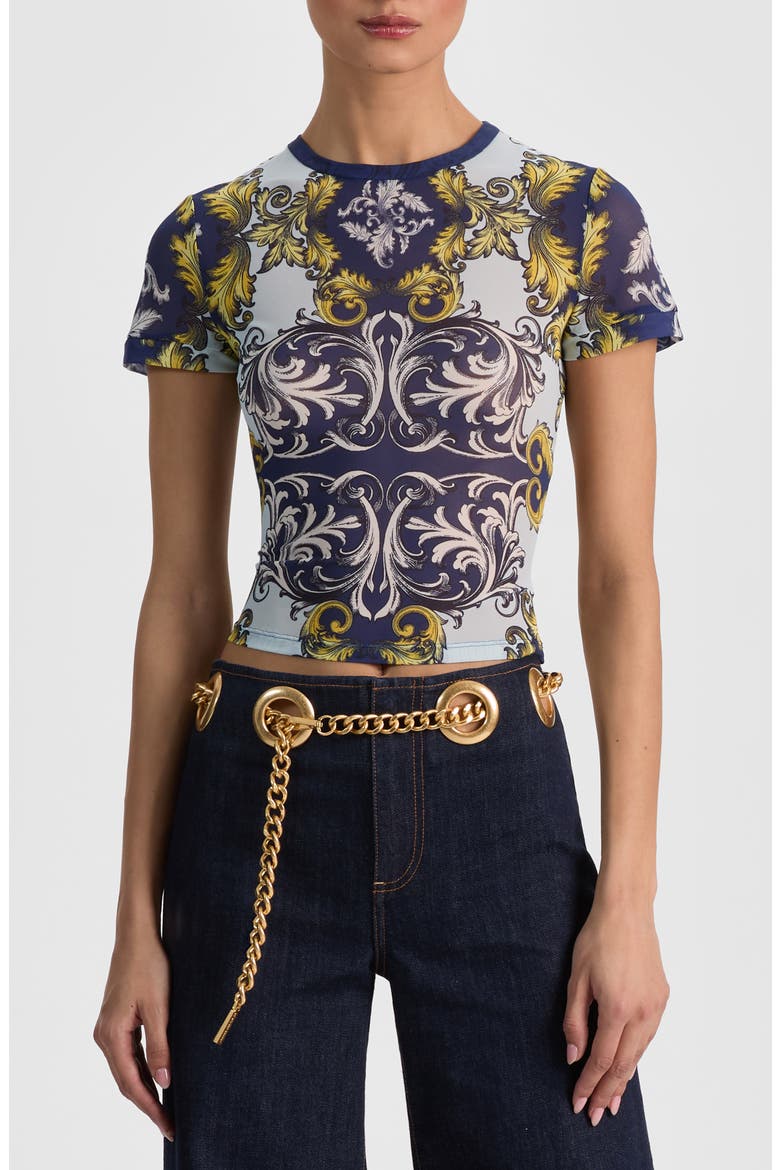 Tess Stretch Mesh Crop T-Shirt, Main, color, ANTIQUE SCROLL